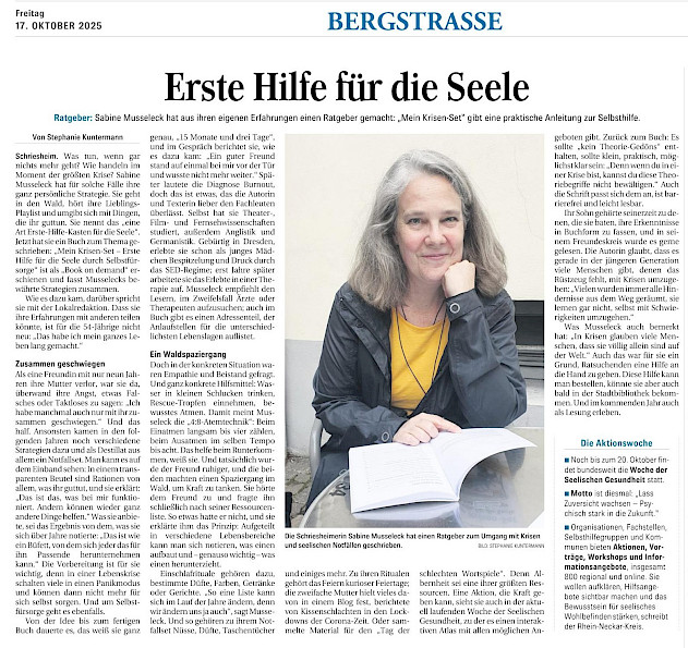 "Erste Hilfe f&uuml;r die Seele" Zeitungsartikel in den Weinheimer Nachrichten vom 17.10.2025, Seite 13