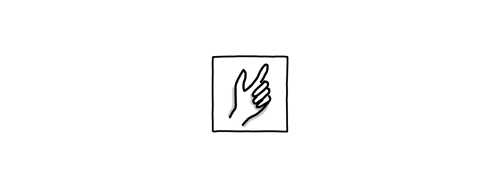 Schwarz-weiß-Zeichnung einer Hand mit ausgestrecktem Daumen und Zeigefinger als Symbol für „Fingerarbeit“