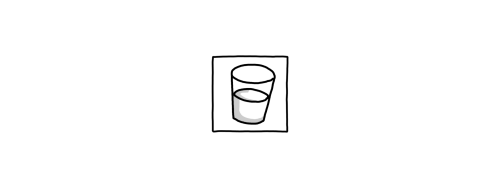 Schwarz-weiß-Zeichnung eines halbvollen Wasserglases als Symbol für „Trinken“