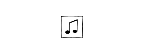 Schwarz-weiß-Zeichnung, die zwei miteinander verbundene Achtelnoten zeigt als Symbol für „Musik“