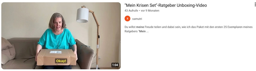 "Mein Krisen-Set"-Ratgeber Unboxing-Video bei uTube. Mit dem Klick aufs Bild erklärst du dich mit deren Nutzungsbedingungen einverstanden und kannst das Video direkt ansehen.