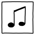 Schwarz-weiß-Zeichnung einer Doppel-Achtelnote in einem quadratischen Rahmen